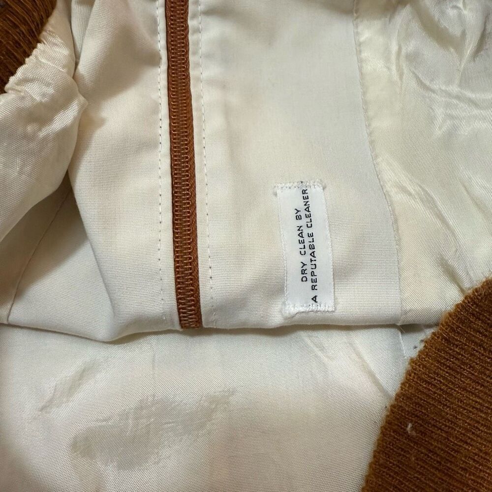 Vintage Cream Brown Canvas Aviator Leather Bomber Jacket Coat Medium - Picture 6 of 10